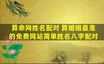 算命网姓名配对 算婚姻最准的免费网站简单姓名八字配对